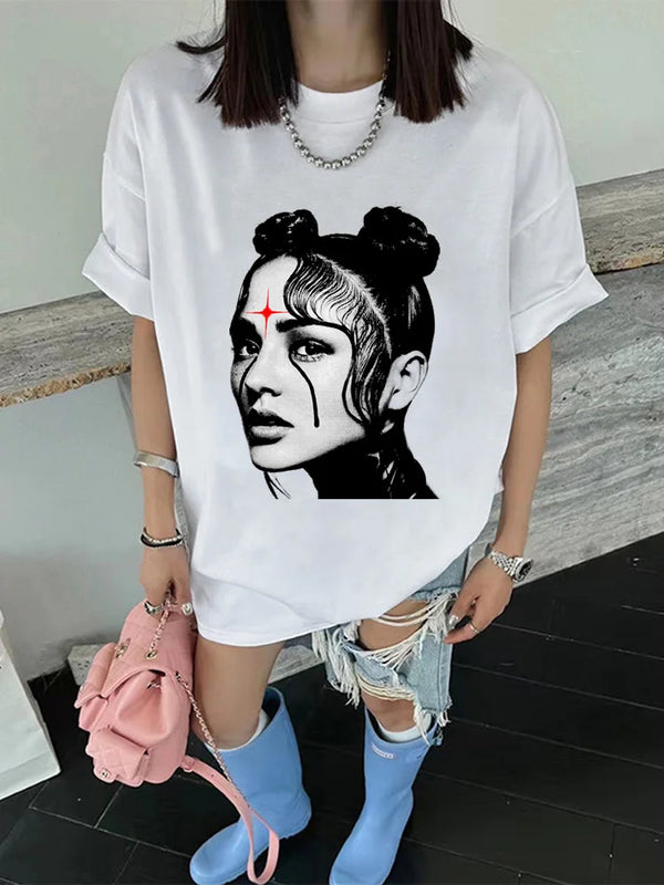 streetwear tee with floating manga heads and flame graffiti