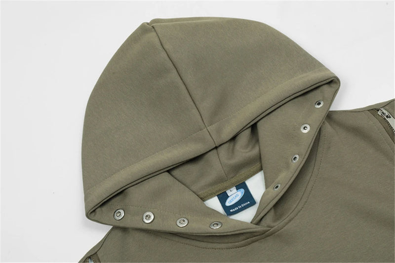 Hip Hop Punk Hoodie Sweatshirt 2023 Autumn Zipper Design Solid Color H