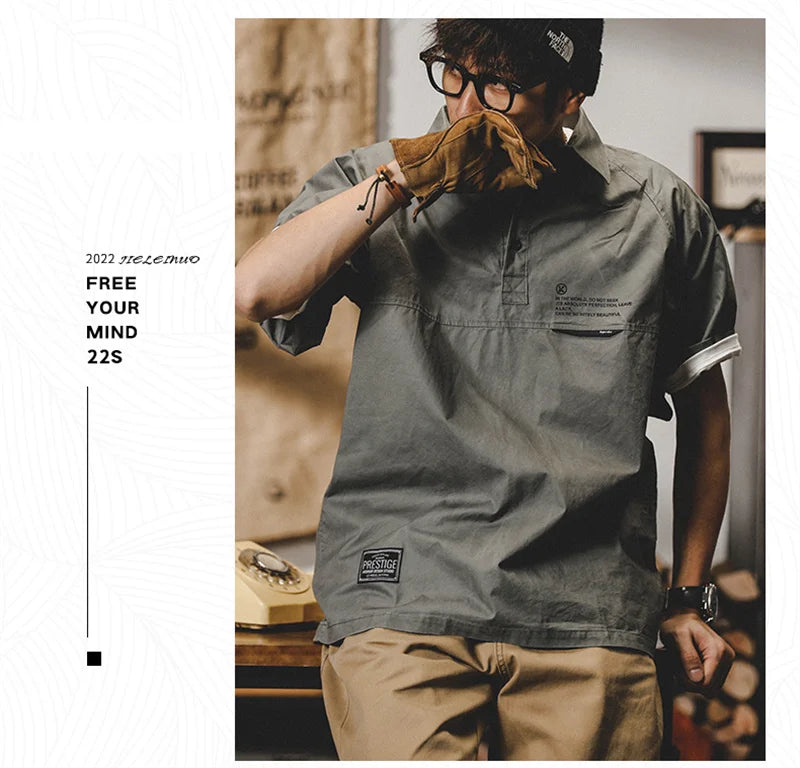 Skatercore Graphic tee – American Retro Short Sleeve Cargo Polo T Shirt For Men Summe