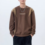 Men Handsome Splice Embroidery Fashion Loose Casual Pullover Sweatshir