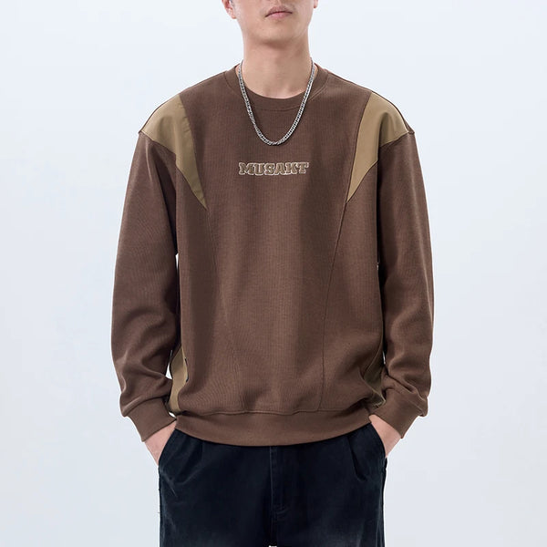 Men Handsome Splice Embroidery Fashion Loose Casual Pullover Sweatshir
