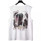 Glitchcore Melting smiley – Summer Anime Astronaut Graphic Print Sleeveless Tee Shirts F