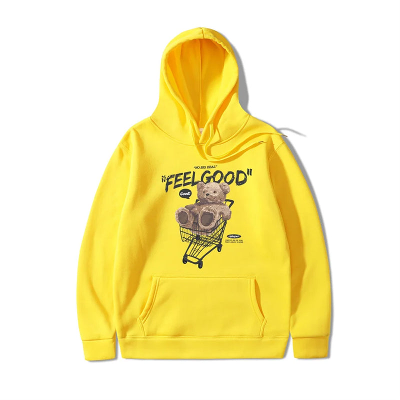 2022 Men Hip Hop Hoodie Sweatshirt Streetwear Bear Letter Shopping Car
