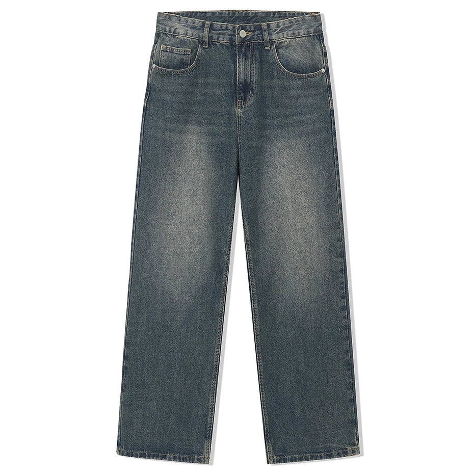 men baggy jeans korean fashion loose straight denim pants male blue casual jeans trousers ripped baggy denim