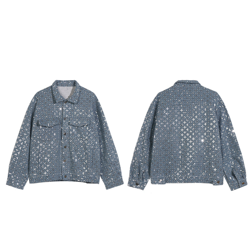 hip hop sequins denim jacket streetwear new casual long sleeve jean coats mens autumn winter harajuku cotton outerwear nan fa - variant style 14f090 for streetwear fashion