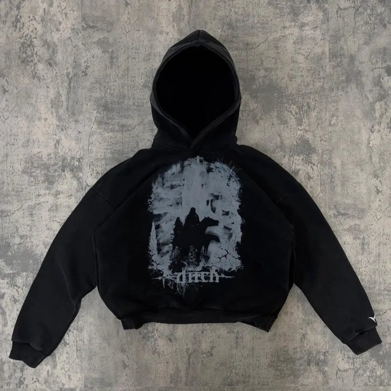 European And American New Dark Style Printed Oversized Hoodie Men Y2K