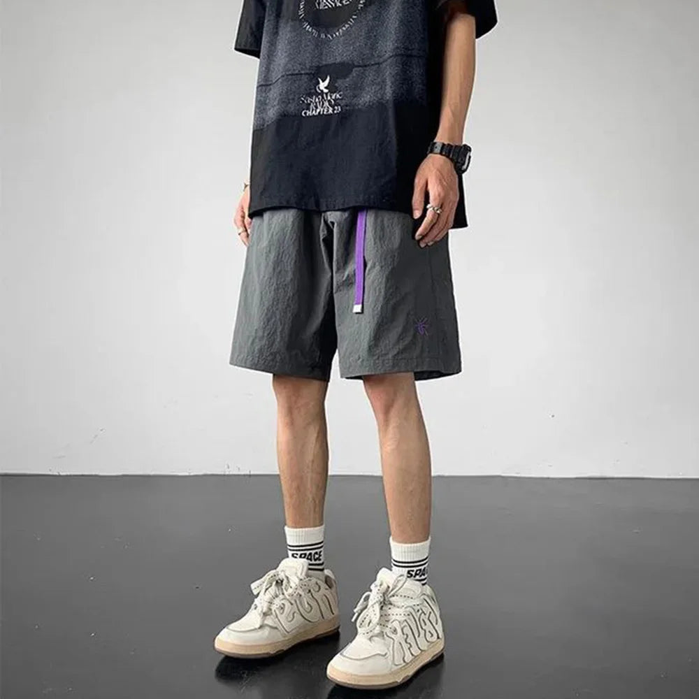 summer functional overalls mens unisex y2k street fashion embroidery casual pants sweatpants shorts knee length cargo shorts unique joggers style 62