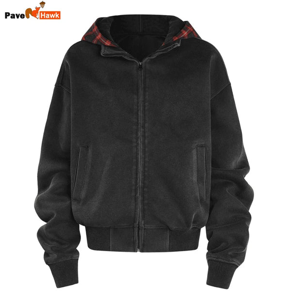New Plaid Color Blocked Sweatshirt Jacket Mens Cotton High Street Japa