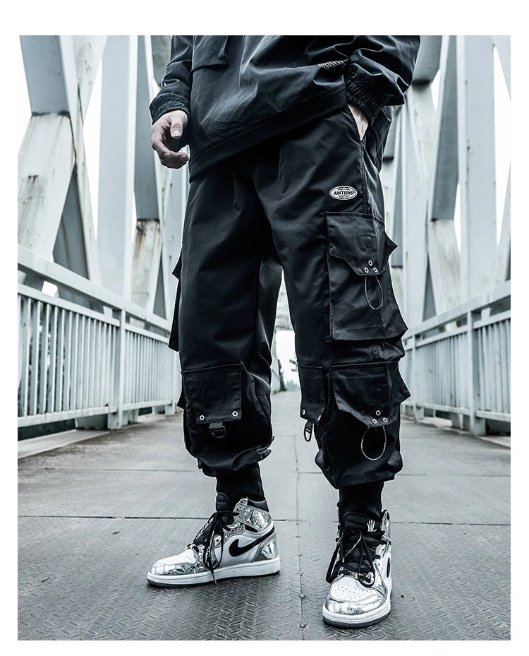 hip hop loose fit elastic waist cargo pants fashion side pocket ankle pants mens new casual drewstring sportwear pants joggers unique joggers style 3758