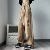 new korean fashion cargo straight pants for men autumn casual zipper pocket drawstring trousers classic tactical y2k pantalones unique cargo style 241