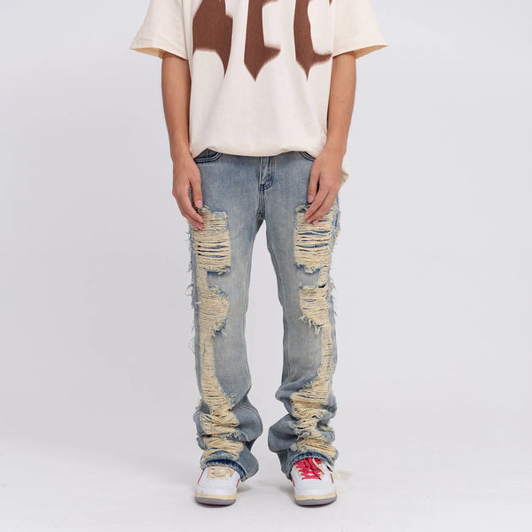 distressed skinny flared jean for mens big washed destroyed ripped denim jeans hip hop street wear blue biker jean pant women ripped baggy denim