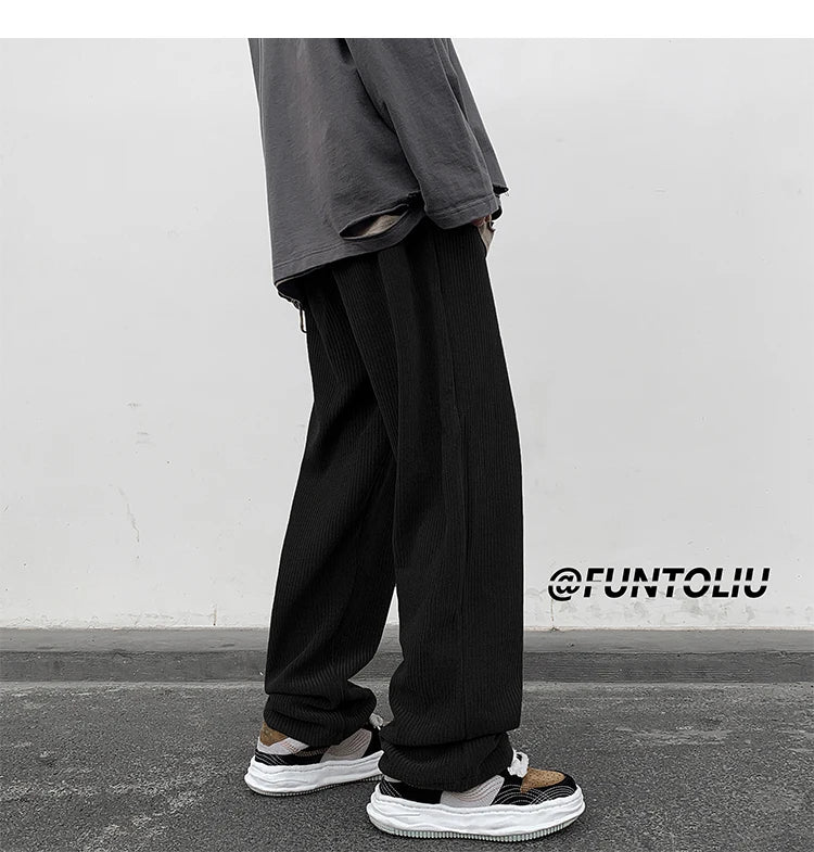 spring brown black corduroy pants men fashion retro casual pants men streetwear loose hip hop straight pants mens trousers m 2xl unique default style 3767