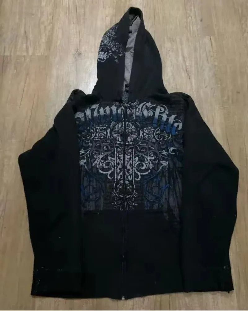 American Fashion Joker Goth Printed Zipper Hoodie Men Street Hip Hop L