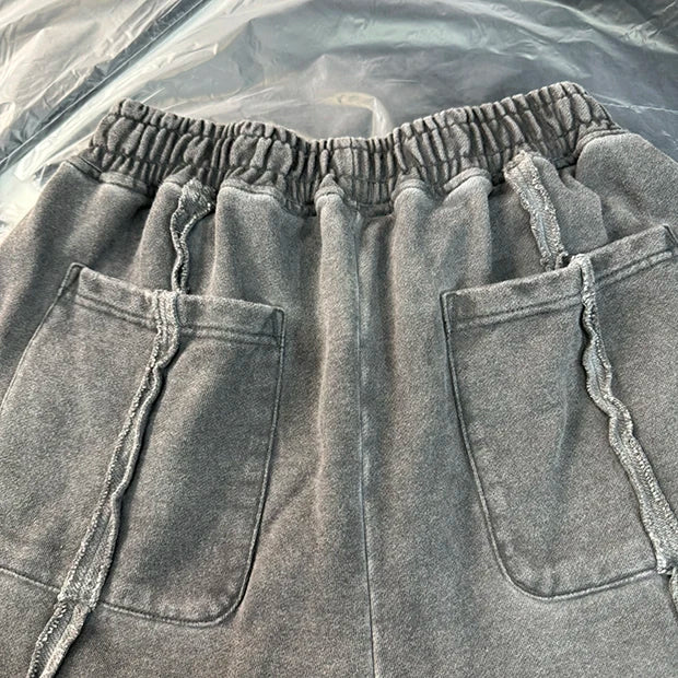 New 2024 Novelty High THUG CLUB Old Washed Rhine Stone Heavy Skateboard Street Cotton Casual Shorts Kanye Hip-hop Parkour #U46