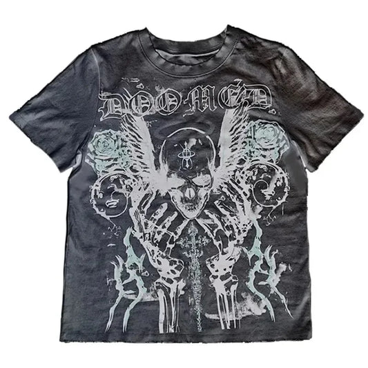 Vaporwave Crying angel – Dark Punk Y2K 90S Harajuku Round Retro Skull Large Pattern S