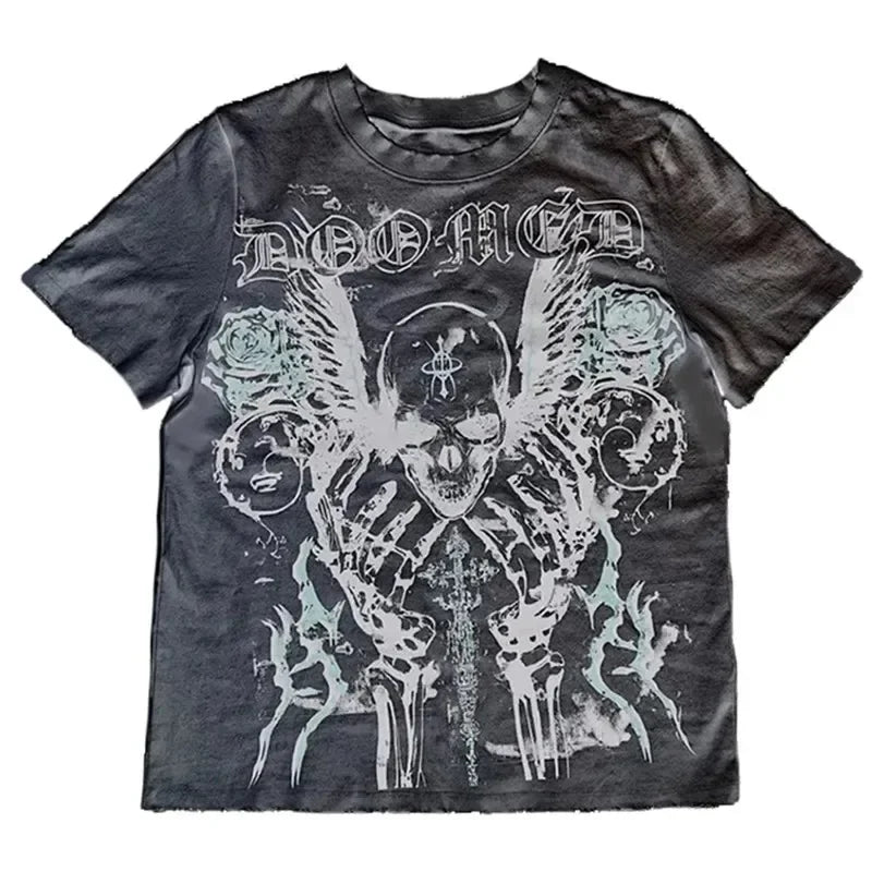 Vaporwave Crying angel – Dark Punk Y2K 90S Harajuku Round Retro Skull Large Pattern S