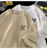 Glitchcore Aesthetic drop – 2024 Summer Letter Embroidered Waffle T Shirt Mens Y2K Vinta