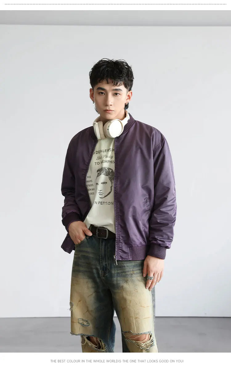 leather panel bomber, high-street look - comfortable cotton fit with bold prints