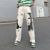 men punk denim pants y2k streetwear hip hop graffiti graphic print straight jeans pants fashion harajuku casual trousers grunge stacked flare jeans