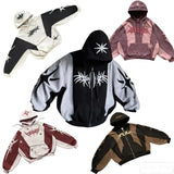 Vaporwave Drop – Y2K Patch Design Loose Zip Hoodies For Men Geometric Pattern – Streetwear Fashion for Men & Women