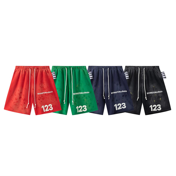 24ss Y2K Vintage RRR123 FITNESS GYM Summer Heavy Worn-Out Drawstring Capris Casual Sports Loose Rolled Edge Shorts For Men