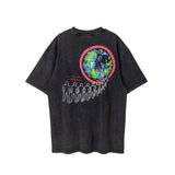 Retro Vintage Metal Rock Band T-Shirt Portrait High-Street Washed Distressed Cotton Tops T-Shirt For Summer