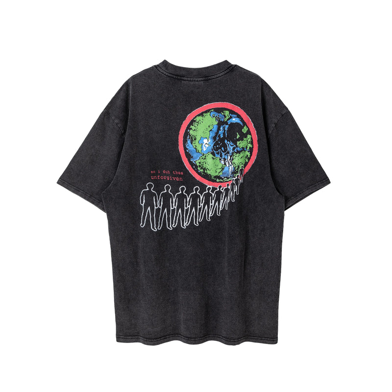 Retro Vintage Metal Rock Band T-Shirt Portrait High-Street Washed Distressed Cotton Tops T-Shirt For Summer
