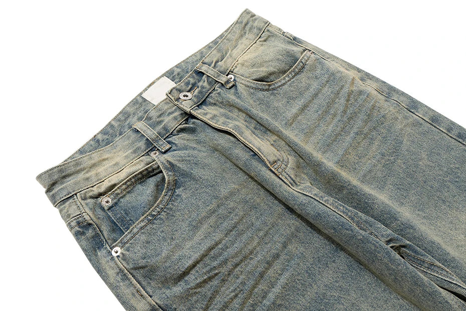 mens vintage ripped jeans distressed hole blue flared jeans trousers luxury designer male denim pants unique jeans style 1632