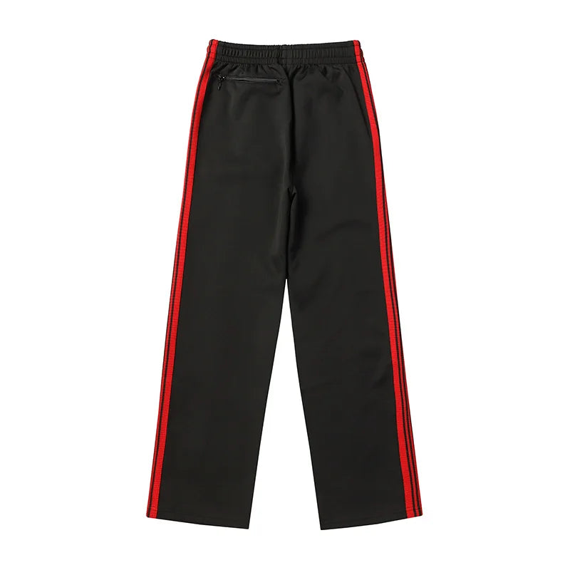 black new sweatpants pants men woman zipper drawstring embroidery side edge weaving stripe straight cylinder trousers unique joggers style 5357