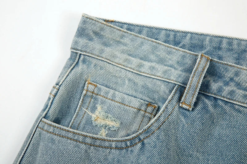 washed blue oversized torn jeans for men streetwear hip hop large destroyed wide leg jeans baggy straight ripped denim pants unique jeans style 5447