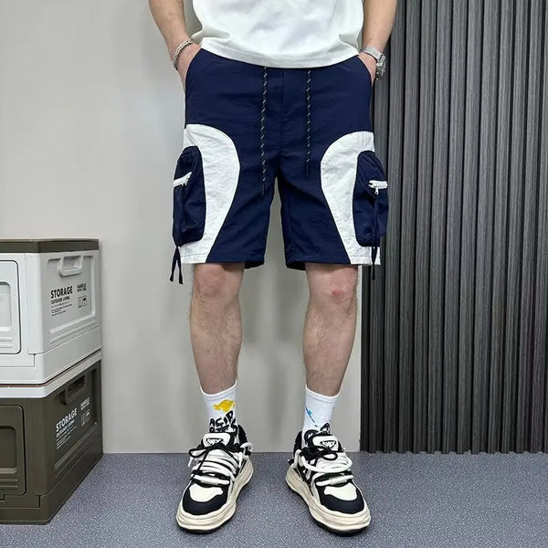 cargo shorts american fashion 2024 summer young men dark workwear casual half pants zipper big pocket beach shorts korean fashio utility cargo pants
