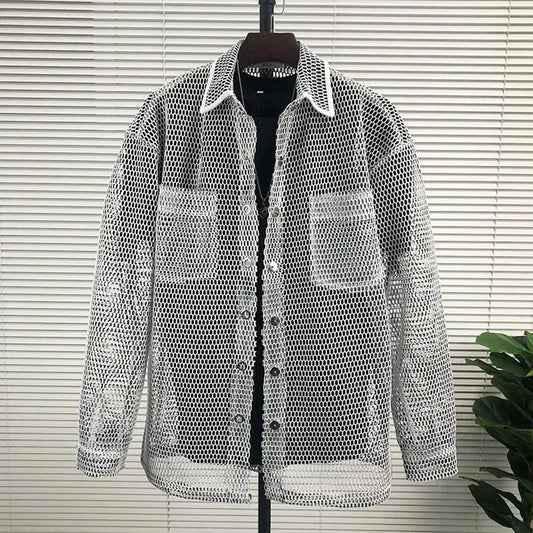 Y2k Casual Mesh Tops Spring New Fashion Individuality Loose Versatile Streetwear Retro Shirt
