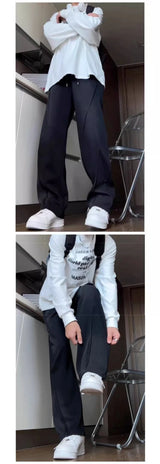autumn mens high street pleated straight pants korean fashion elastic waist pockets trousers y2k vintage pantalones hombre unique default style 734
