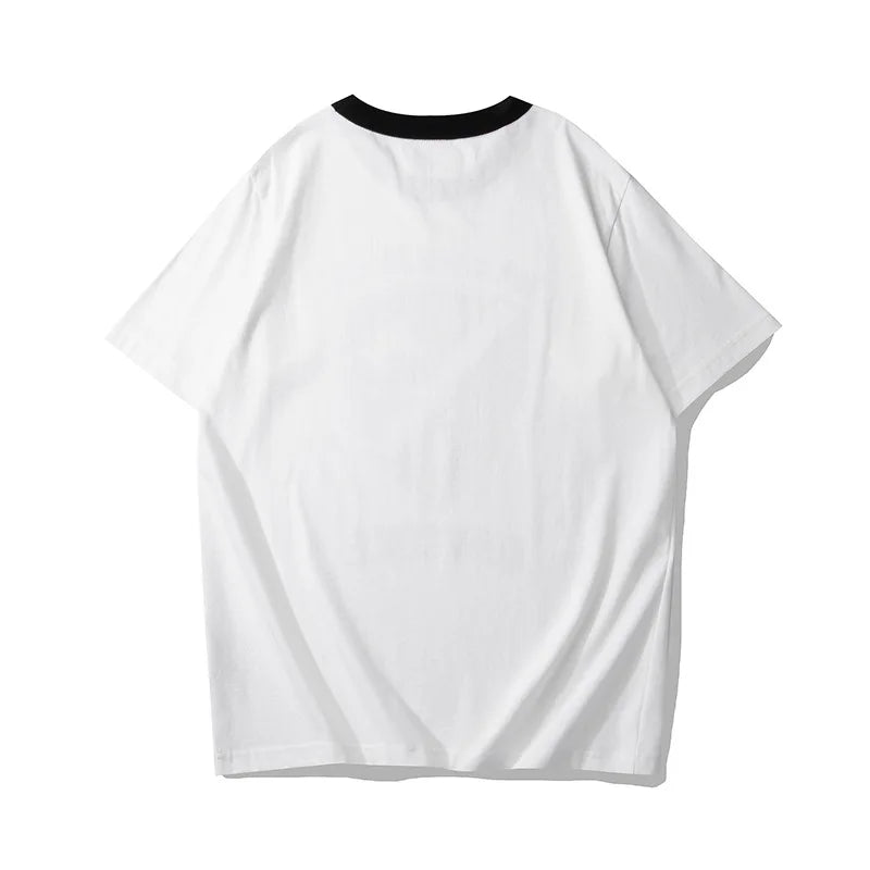 Summer Short Sleeved Men'S Military Retro Cavalry Division Letter Printing Casual Cotton Breathable Color Matching Round Neck
