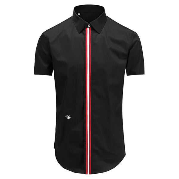 New 2021 Luxury Men Classic Embroidered bee stripe Ribbon Fashion Cotton Casual Shirts Shirt High Quality Short Sleeves A65