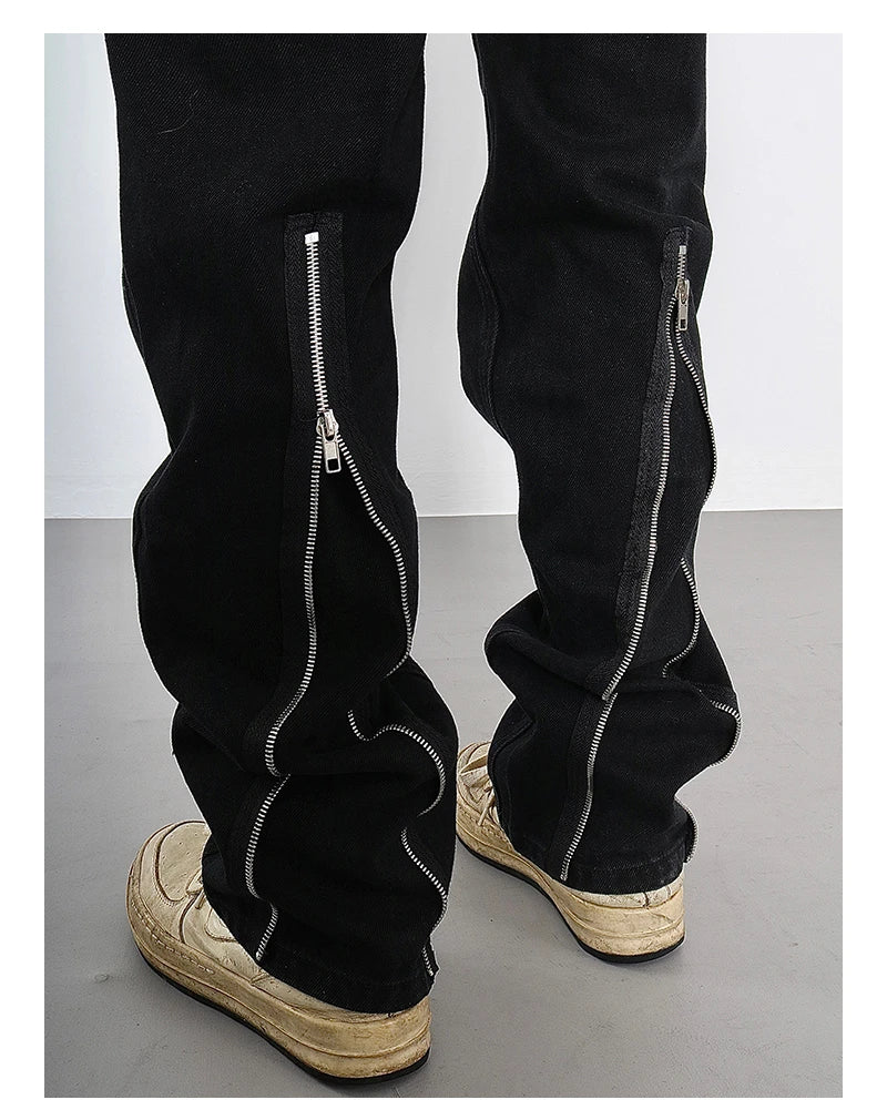 back zipper open cargo denim pants casual biker jeans fashion streetwear trousers hip hop flare pants joggers y2k men s jeans unique joggers style 3786