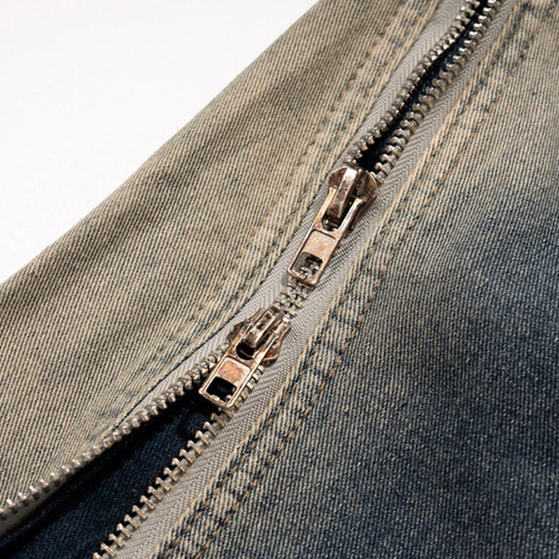 ro style men jeans double zipper blue flared denim pants luxury designer male streetwear hip hop blue baggy jeans trousers y2k denim street jeans