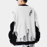 hip hop streetwear knitted sweater sweater 2022 mens harajuku ripped holes new casual v neck tops cotton loose pullover sweaters - Y2K grunge street style, unisex casual winter pullover, 2025 streetwear drop