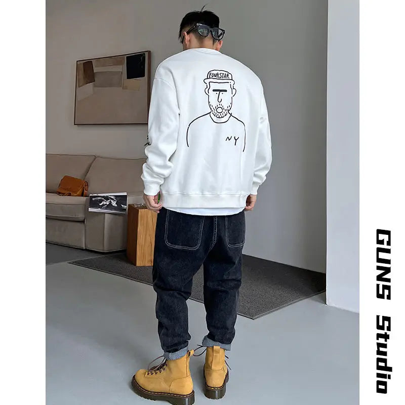 Spring and Autumn Korean Style New Style Men's Round Neck Sweatshirt American Ins Casual Loose Cartoon