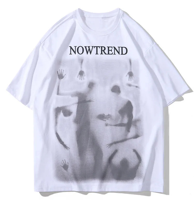 Glitchcore Fashion – Aolamegs Men Gothic Demon Ghost Print Oversized T Shirt Punk – Modern Streetwear for Everyone