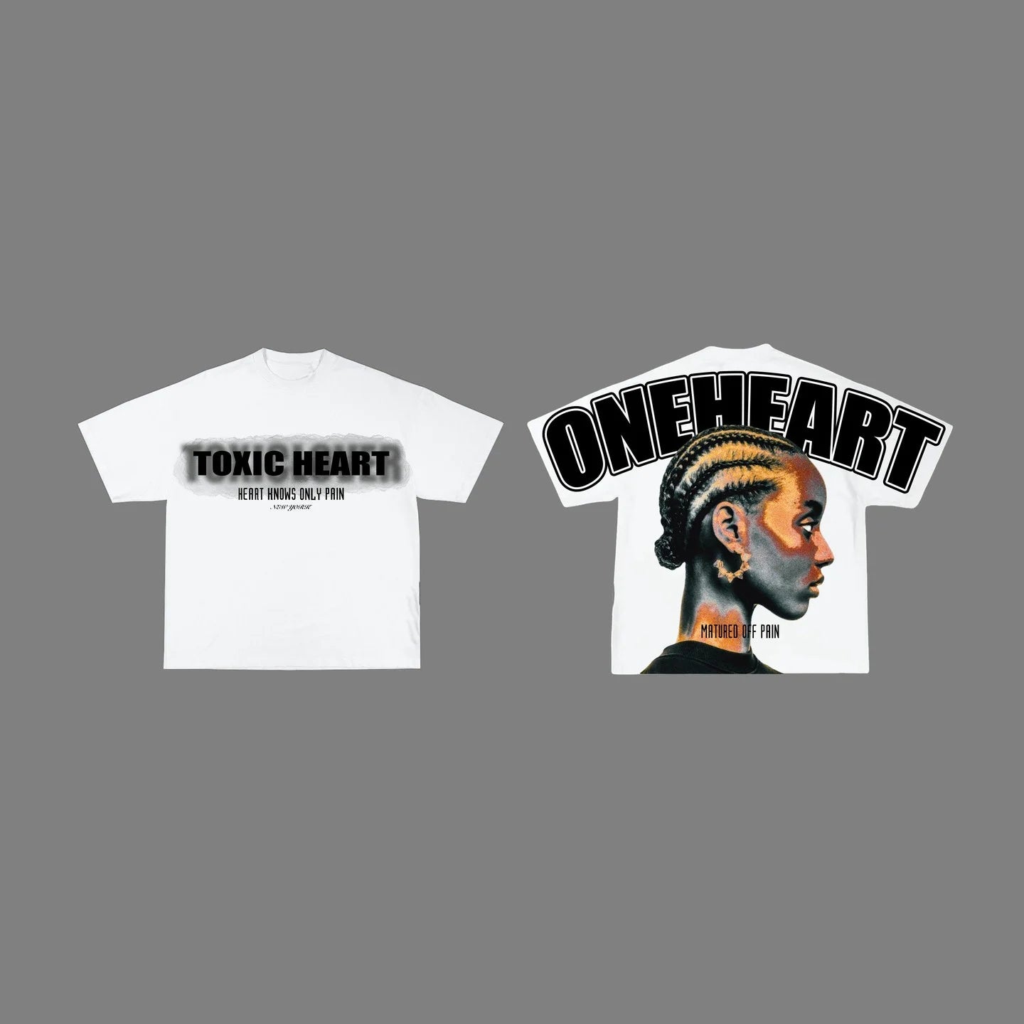 Graffiti flame tee with sticker characters and bold overlay