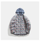Winter Quilted Thick Plaid Hooded Jacket Men Wmen Streetwear Fashion Oversize Loose Casual Hoody Jacket Padded-cotton Parka Coat