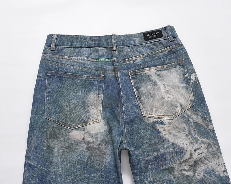 y2k hip hop laser printed hole casual loose jeans pants for men and women straight patchwork oversized baggy denim trousers unique jeans style 5570