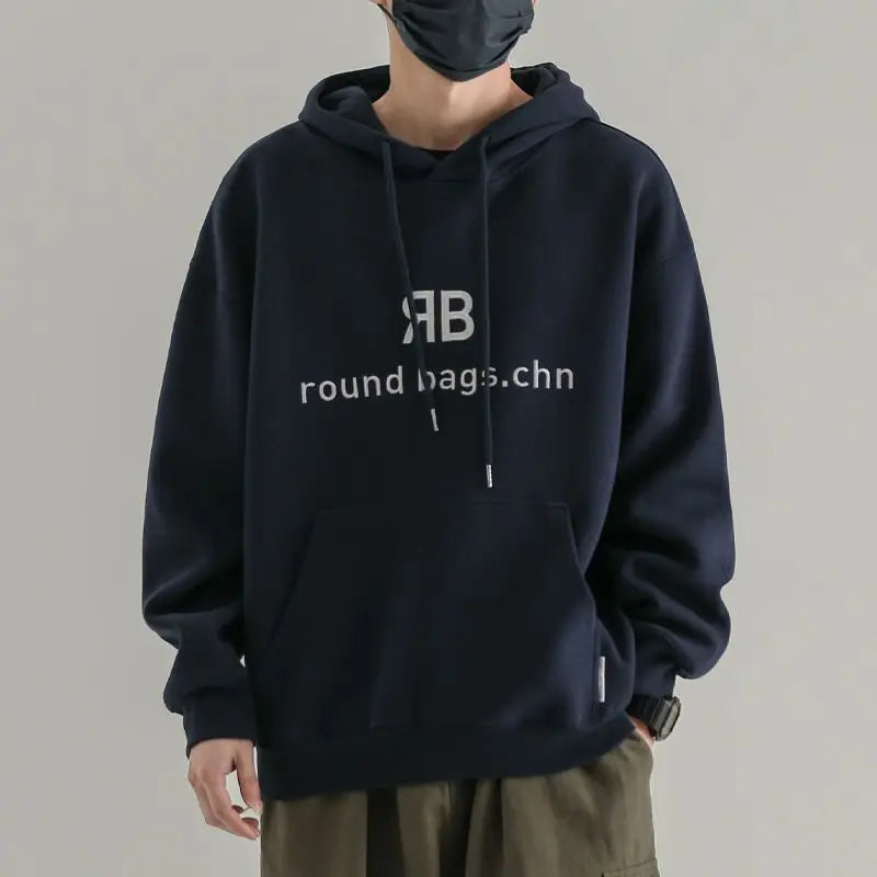 Fashionable Korean Personalized Hooded Sweatshirt Men's Letter Autumn and Winter Tops Japanese Casual Loose Pullover Jacket Tops