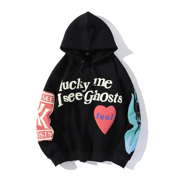 Hoodie Harajuku Letter Flame Foaming Retro Cartoon Round Neck Sweatshi