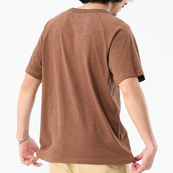 Trapwear Crying angel – Amekaji Slub Cotton Solid Color Short Sleeve T Shirt Mens Ba