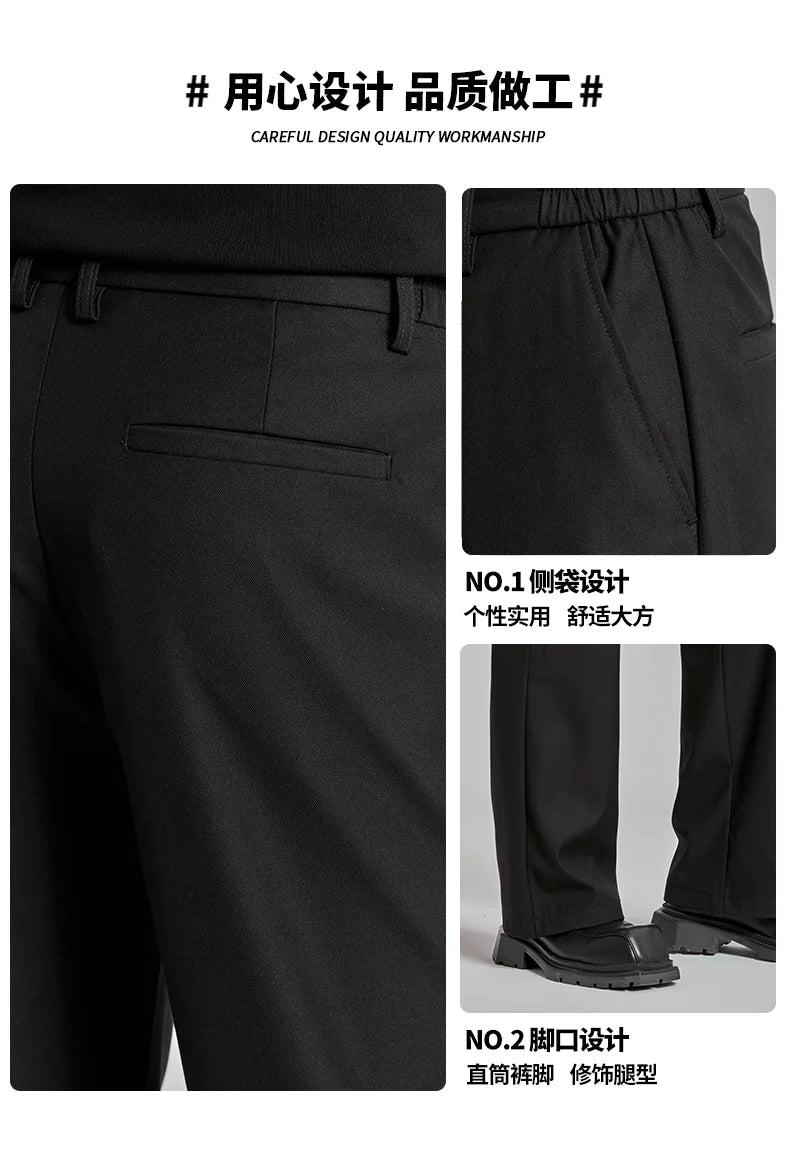 extended length edition men streetwear fashion hip hop vibe straight black pant casual business suit long pants trousers unique default style 1758