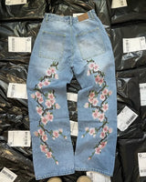 new streetwear jeans for men cherry blossom pattern y2k baggy jeans men harajuku punk straight casual low rise denim trousers unique jeans style 653