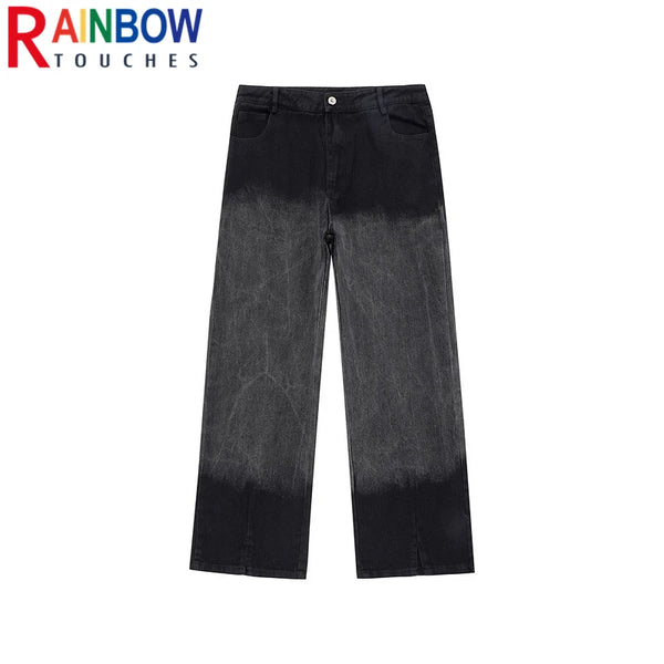 rainbowtouches men jeans unisex pants high street hip hop loose casual couple cargo straight patchwork gradient casual pants utility cargo pants