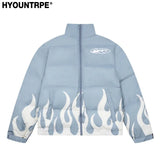 hip hop fire printed jacket parka streetwear mens windbreaker harajuku new cotton padded zipper coat outerwear hipster sky bl - variant style ab6544 for streetwear fashion